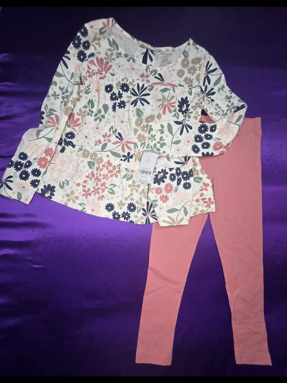 Carter's Floral Peplum/Jersey Top and Coral Leggings  Set - Nature Theme